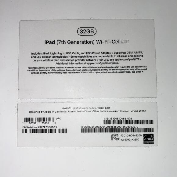 Apple Ipad Empty Box 32GB 7th Generation Wi-Fi + Cellular Gold * - Picture 4 of 7